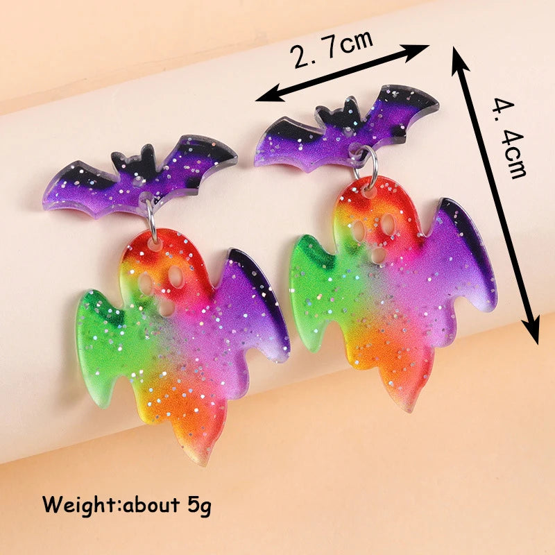 2025 New Colorful Bat Ghost Halloween Earrings For Women Hallowmas Costume Cosplay Cartoon Pumpkins Spider Acrylic Drop Earring