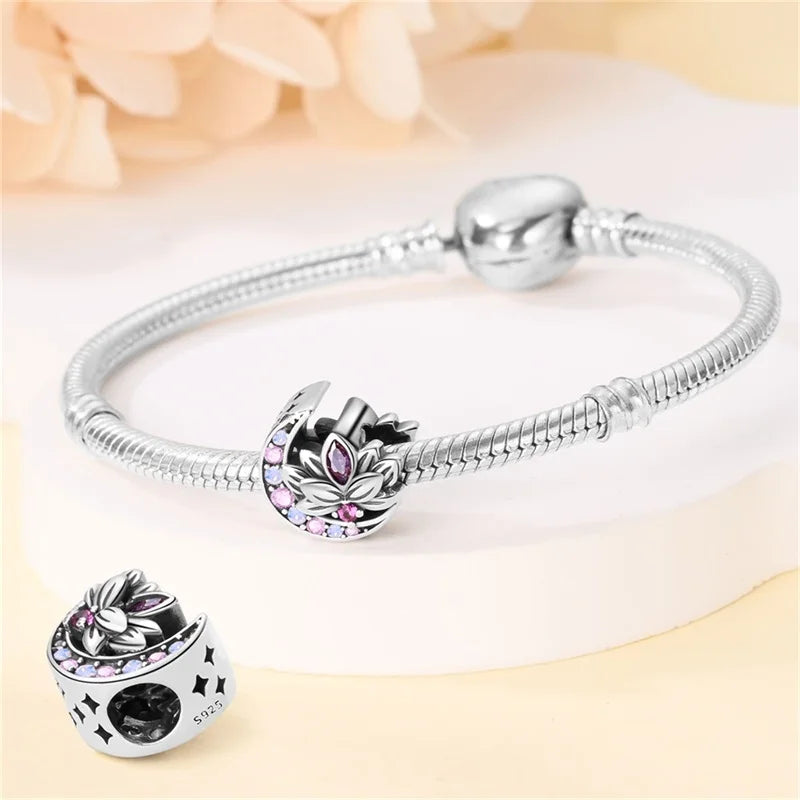 925 Sterling Silver Classic Retro Lotus Heart-Shaped Charms Beads Fit Original Pandach Bracelets Fine DIY Anniversary Jewelry