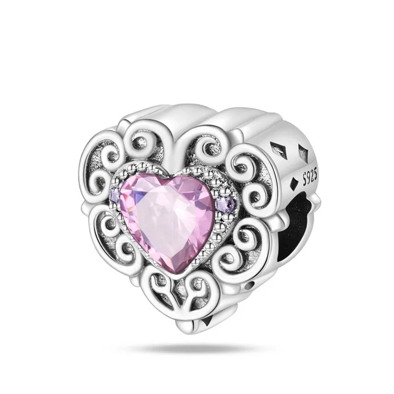 Classic Silver Plated Lotus Guardian Angel Heart-Shaped Zircon Charms Beads Fit Qikaola 925 Original Bracelets DIY Jewelry Gifts