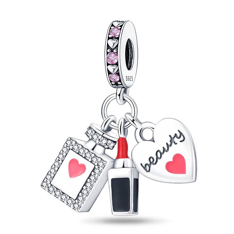 Original S925 Silver Romantic Pink Crown Perfume Bottle Charms Beads Fit Qikaola Bracelets Fine DIY Jewelry Valentine's Day Gift