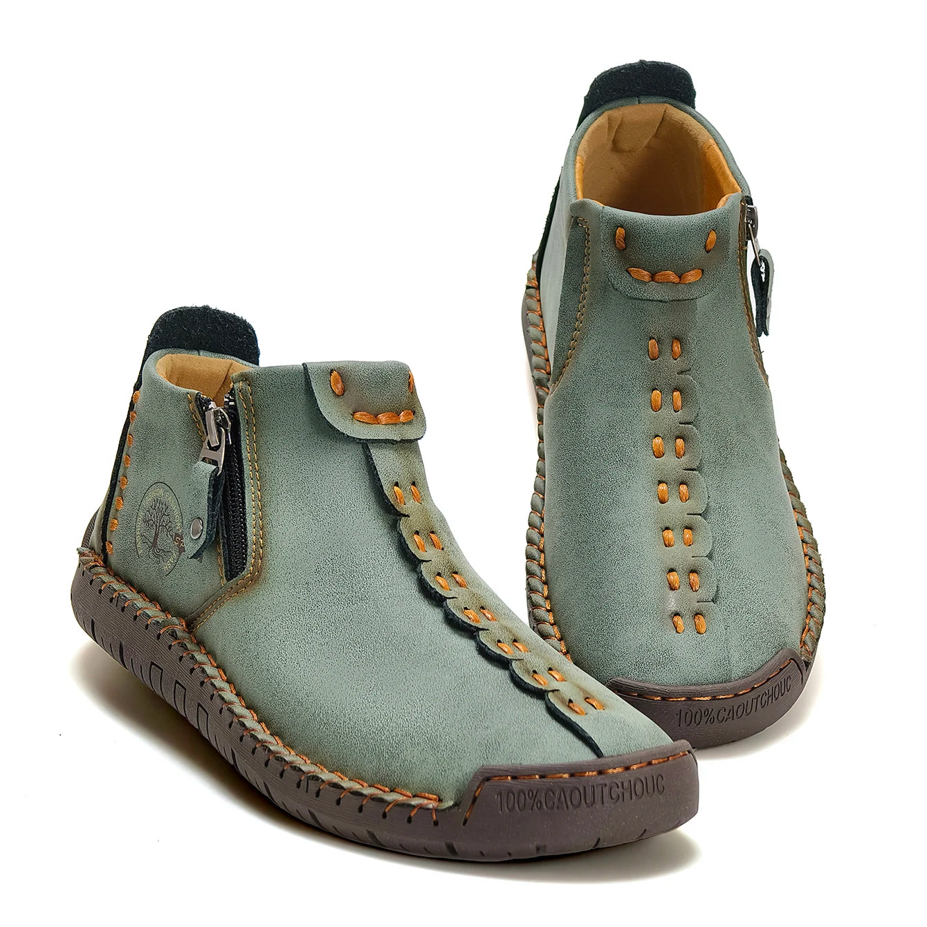New Classic Handmade Leather Men Shoes Zipper Design Outdoor Sneakers Slip On Casual Shoes Leather Breathable Men Ankle Boots