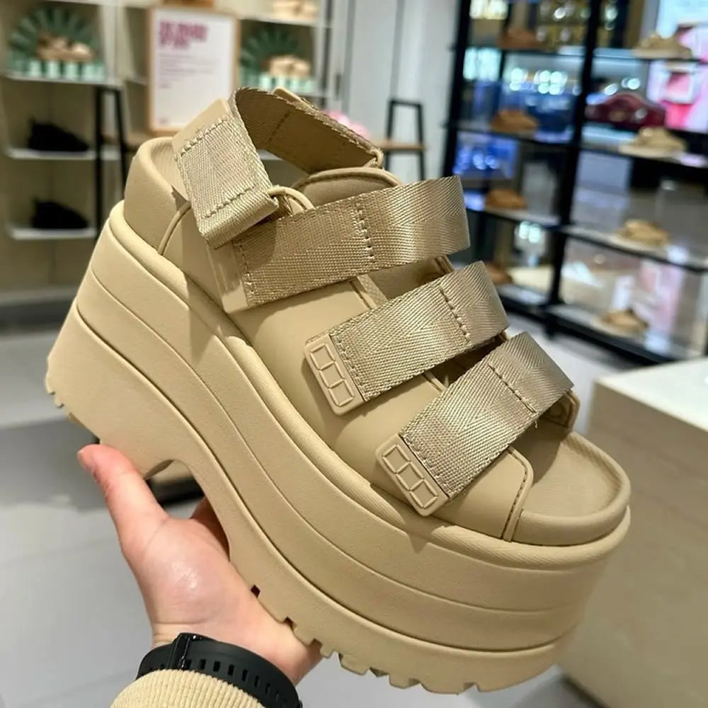 Xuntaocn 2025 Retro Sle High Heel Sandals Roman Toe Covering Waterproof Platform Casual Leisure Thi Bot Pure Color