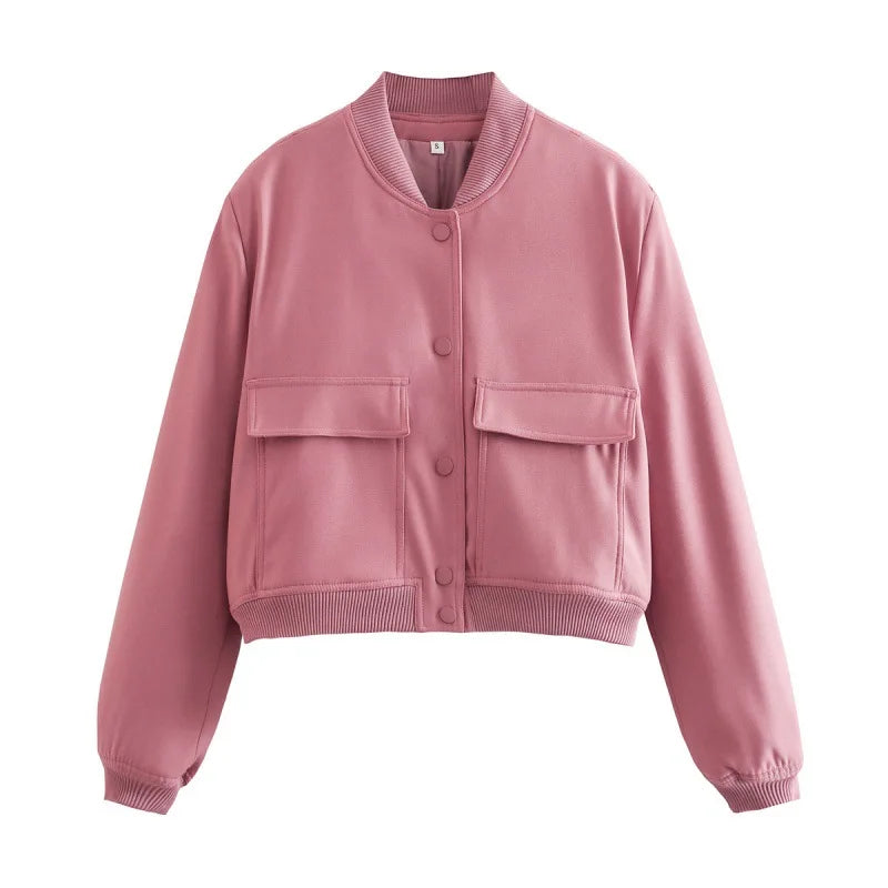 MUJER 2025 Woman Bomber Jacket White Autumn Winter Button Cropped Jackets for Women Fashion Long Sleeve Women Coats Outerwears