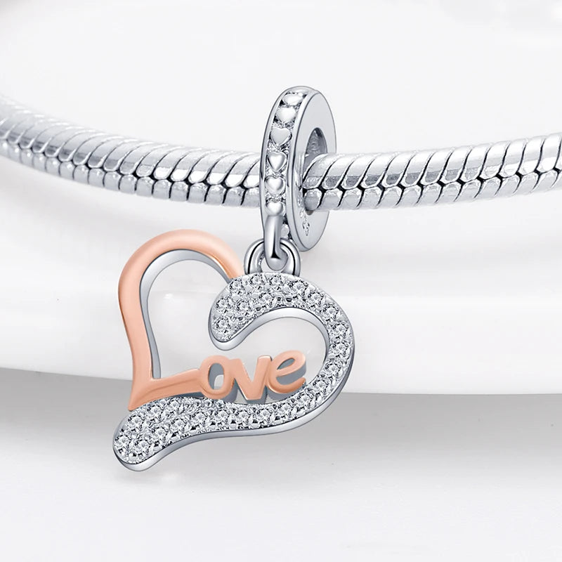 925 Sterling Silver Classic Mom and Daughter Heart Shaped Charms Pendants Fit Pandach Original Bracelet DIY Mother's Day Jewelry