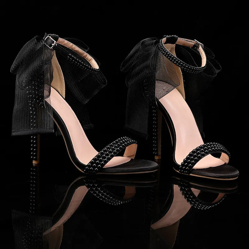 Summer New brand Fashion Bowknot Beading Women Gladiator Sandals Luxury Pearls White thin High heels Wedding Bridal Party Shoes