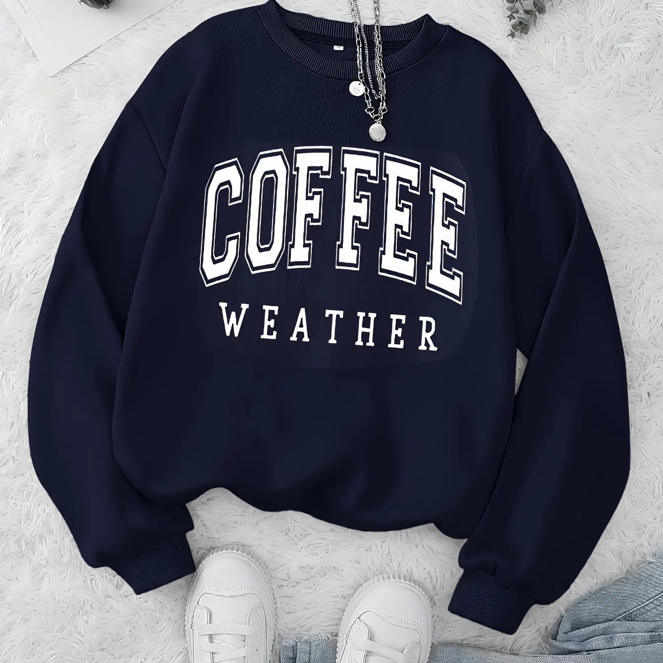 Women's autumn and winter loose casual comfortable letter print plus velvet long sleeved round neck hoodie pullover