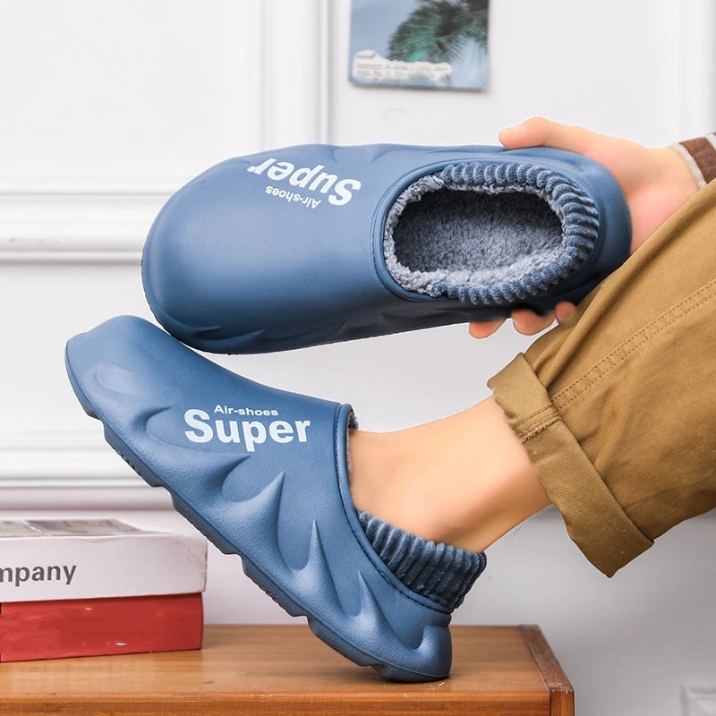 Winter Men Warm Slippers Cotton Slippers Outdoor Indoor Warm Shoes Men's Couple Home Bedroom Plush Slippers Big Size 46 47 48 49