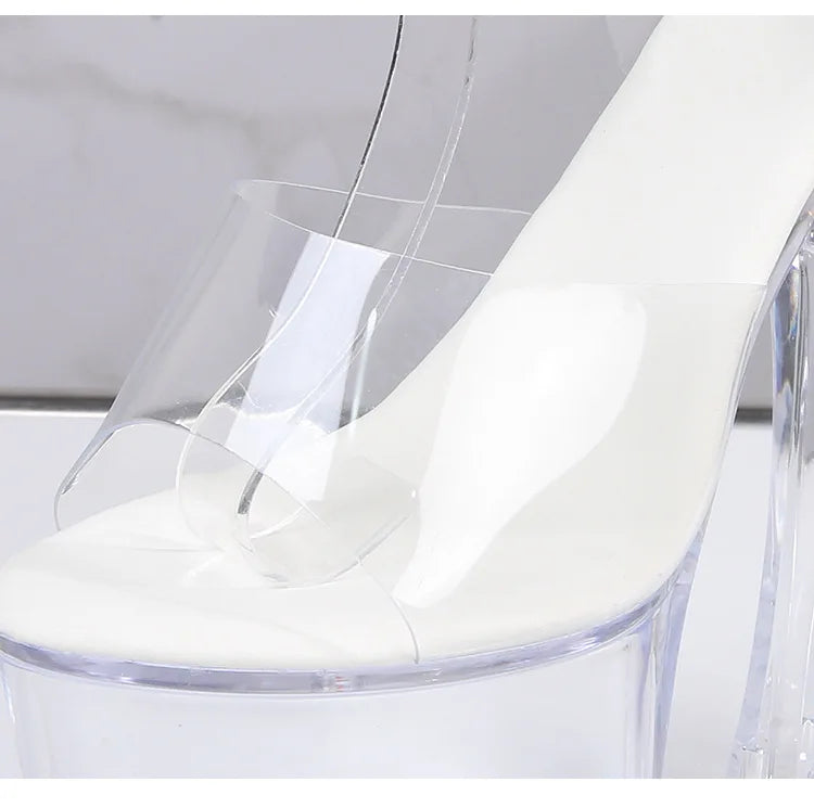 17.5CM Extreme High Heels Glowing Platform Clear Heels Nightclub Sandals For Women Transparent PVC Fashion Model Catwalk Shoes