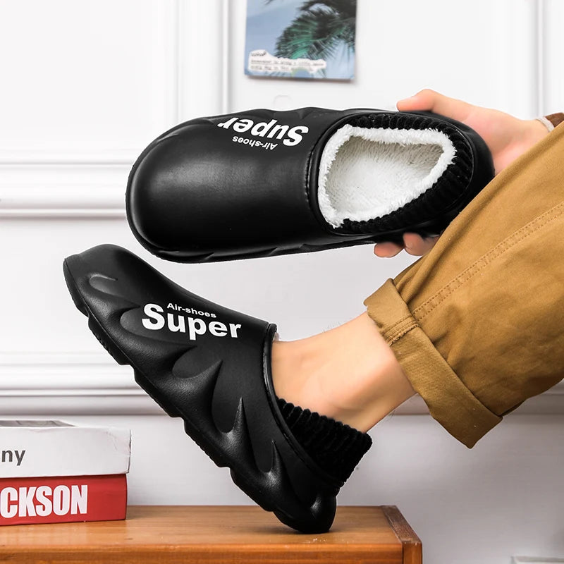 Winter Men Warm Slippers Cotton Slippers Outdoor Indoor Warm Shoes Men's Couple Home Bedroom Plush Slippers Big Size 46 47 48 49