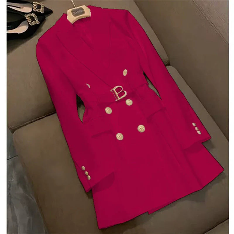 Spring 2025 Women's Long Sve Jaet Dr Coat 4XL High Waist Slim Fit ort Skirt Double Breasted Long Sve Polyest...