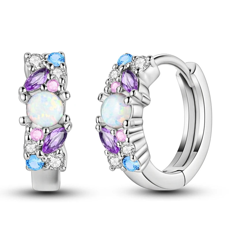 925 Sterling Silver Colored Zirconium Stars Hoop Earrings For Women Jewelry Anniversary WeddingMaking Jewelry Gift