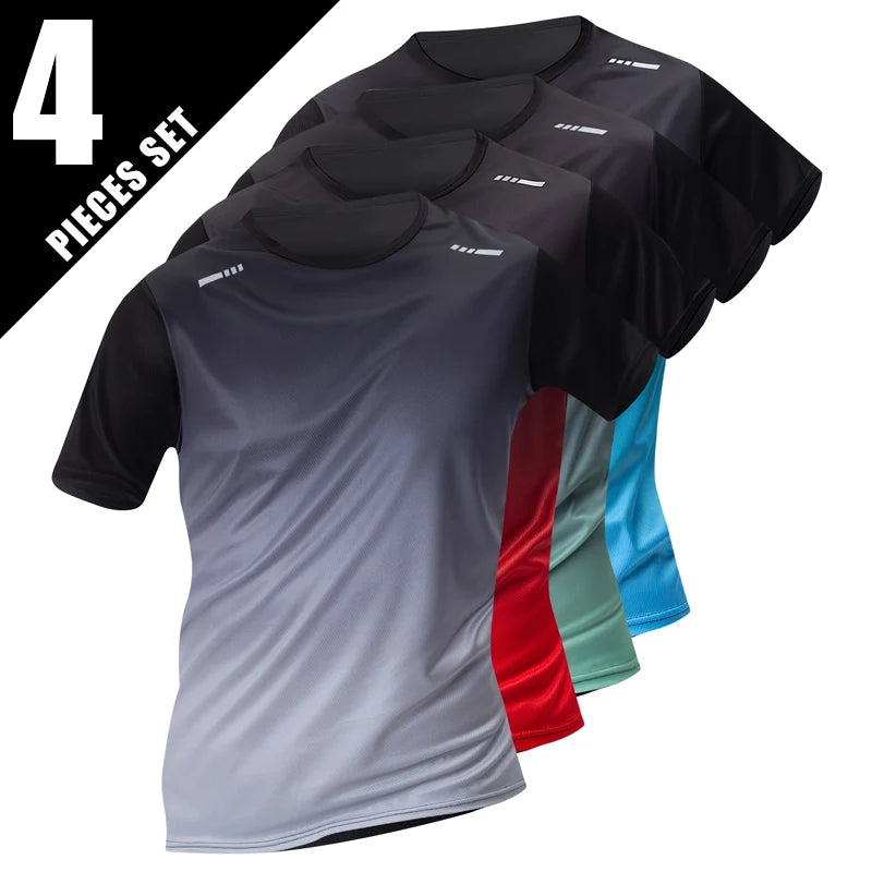 1/2/4/6-piece Men's Seasonal Sports Style Gradient Quick Drying Multi-color Short Sleeved Top Casual Running Black Shorts Set