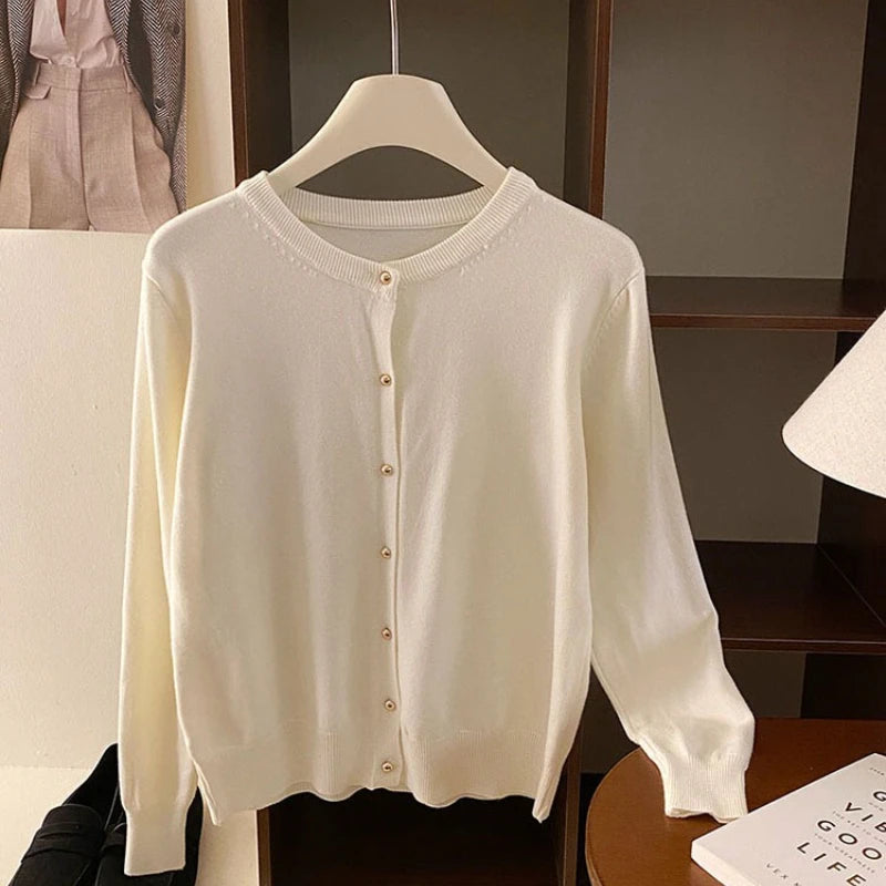 AOSSVIAO 2025 Autumn Winter Cardigan Women's Tops Retro Single Breasted Female Casual Solid Long Sleeve Knitted Sweater