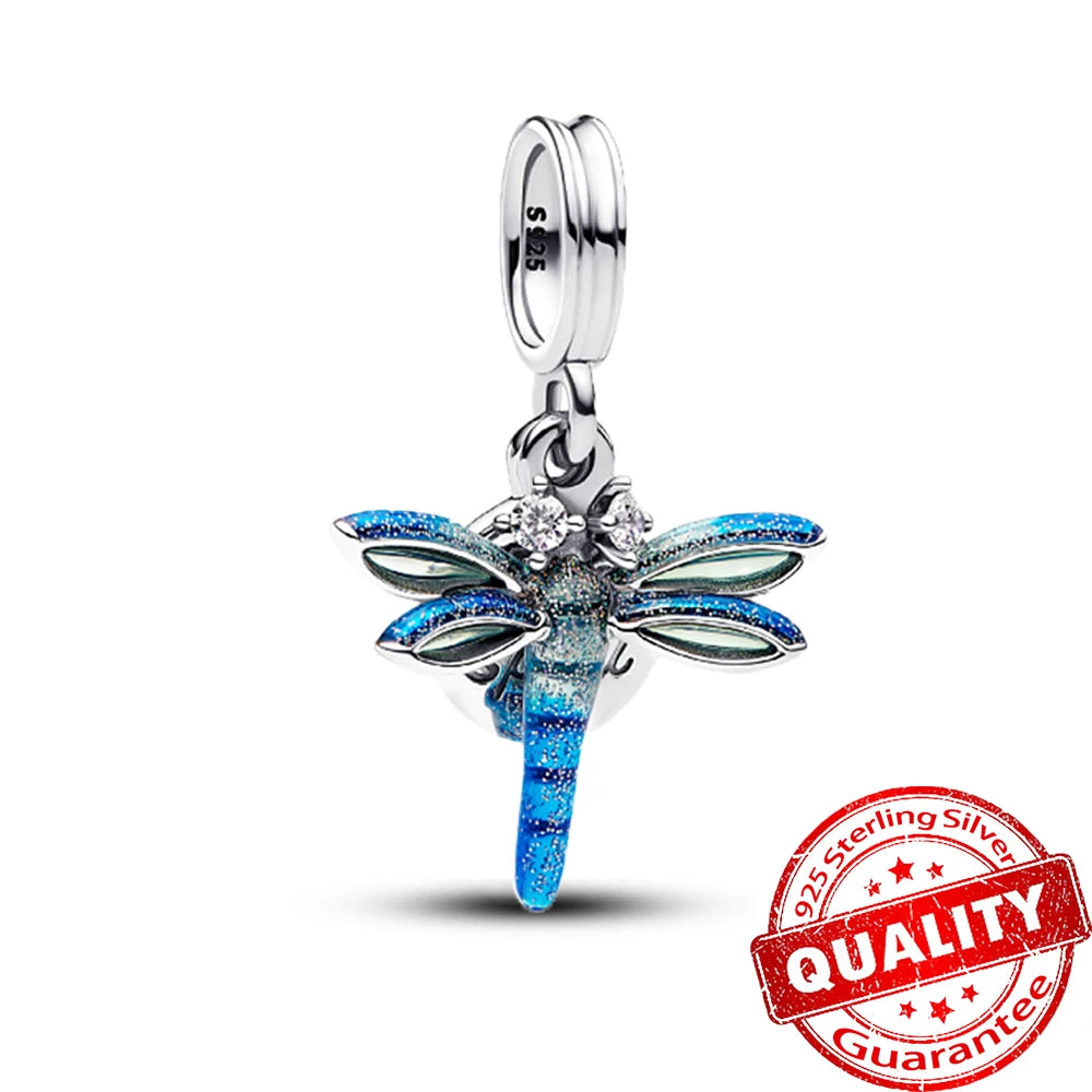 New 925 Sterling Silver Gradient Blue Four-leaf Clover Pink Iris Charm Fit Original Bracelet DIY Jewelry Accessories Beads
