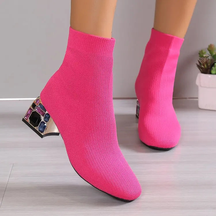 Elastic Socks Boots Women Fashion Ankle Boots Woman High Heel Thicks Heel Short Boots Ladies Sexy Platform Shoes Women Boot