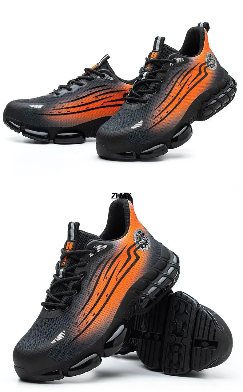 Men Air Cushion Sport Safety Shoes Fashion Steel Toe Sneakers Anti-smash Anti-puncture Protective Shoes Man Safety Work Boots