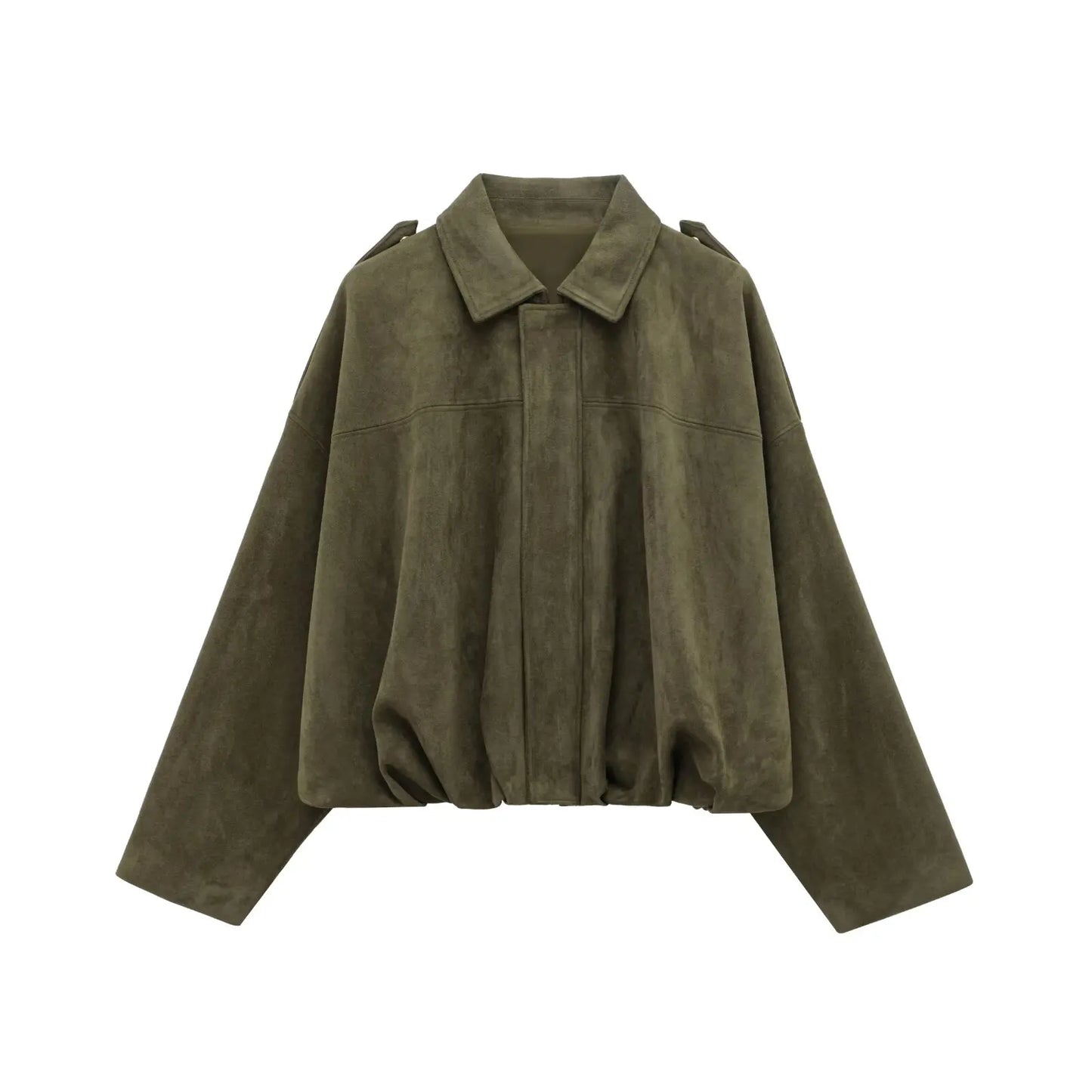 TFMLN New Fashion Suede Fabric Women Bomber Jackets 2025 Causal Long Sleeve Zipper Loose Coats Cropped Jacket Outwear