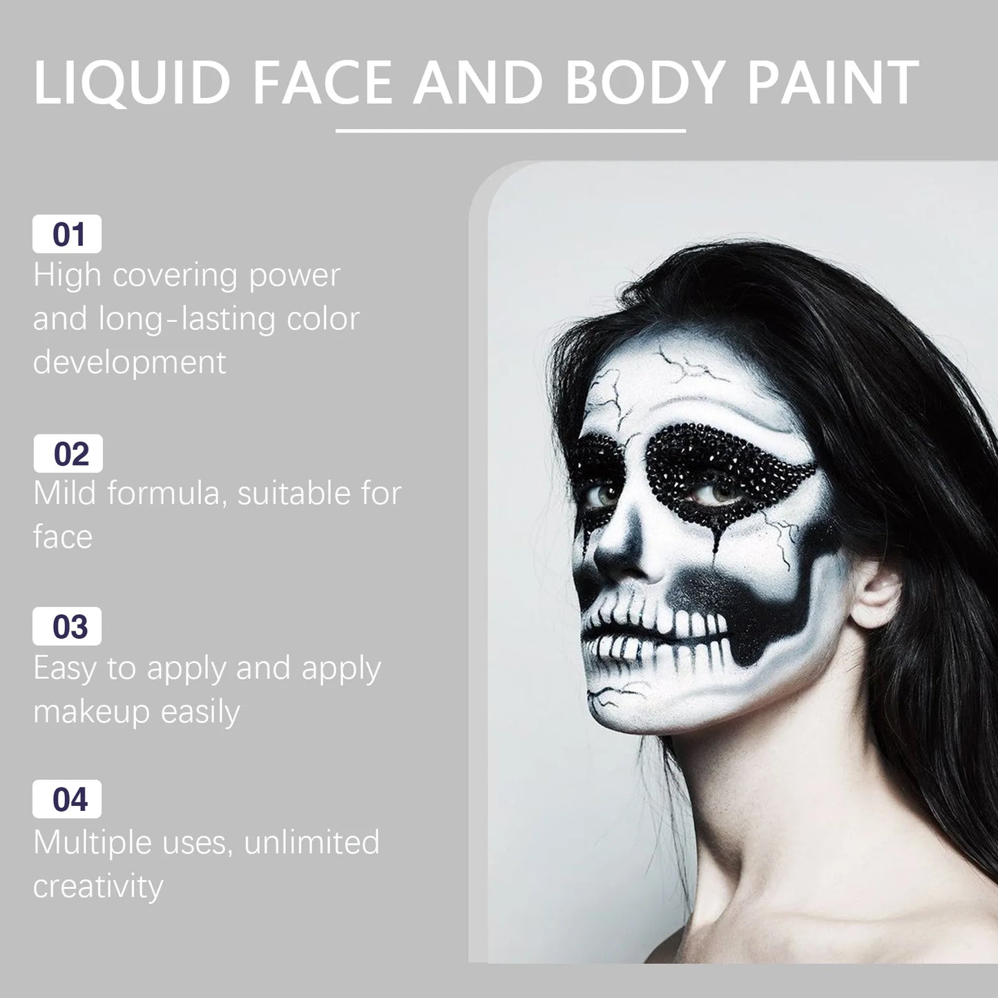 Halloween Party Liquid Face and Body Paint Black White High Coverage Long Lasting Color Vampire Makeup DIY for Paint Party 120ml