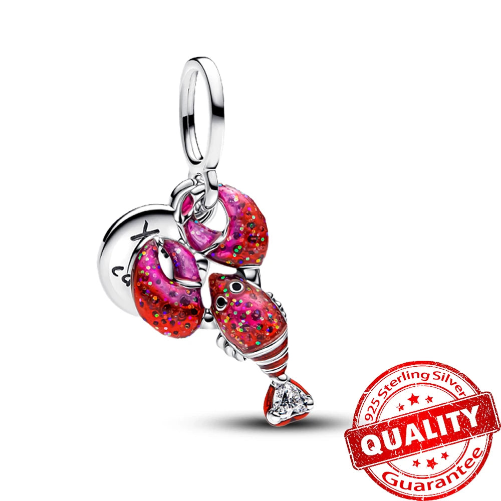 New 925 Sterling Silver Gradient Blue Four-leaf Clover Pink Iris Charm Fit Original Bracelet DIY Jewelry Accessories Beads