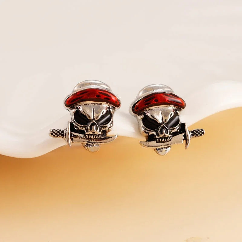 Skull Helmet Viking Caribbean Pirate Ear Studs for Women Fashion Halloween Personalized Festival Party Skull Earrings for Men