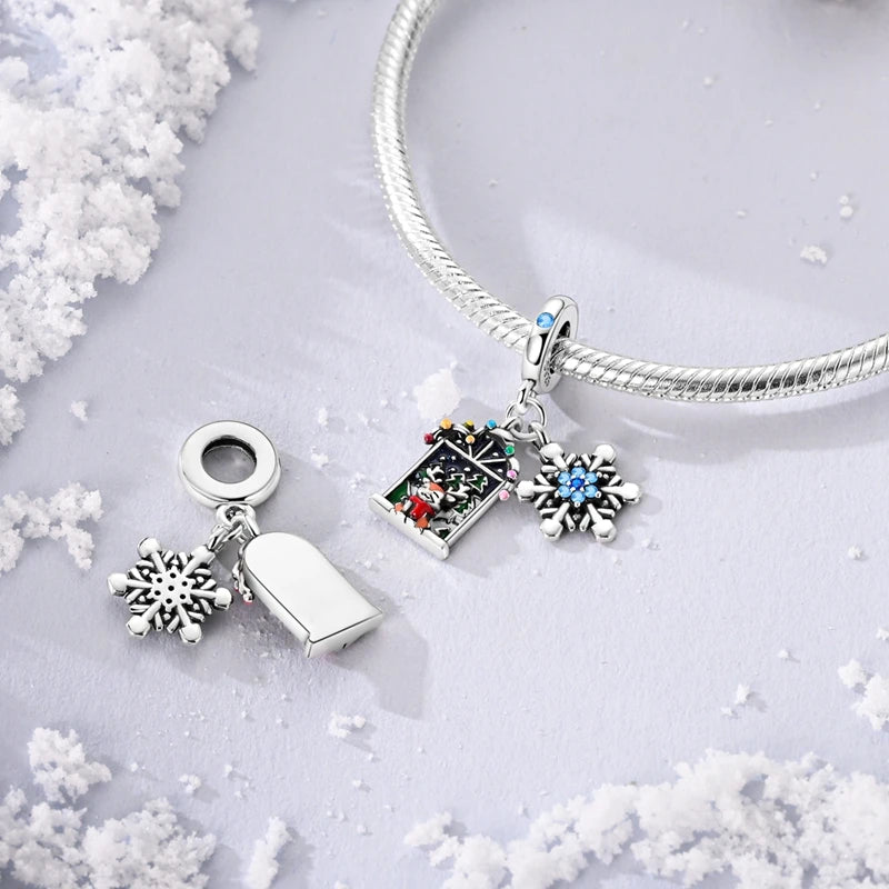 New Fireplace Snowman Sweater Sweet Romantic Christmas Winter Theme Charms Beads Fit Pan 925 Original Bracelets DIY Fine Jewelry