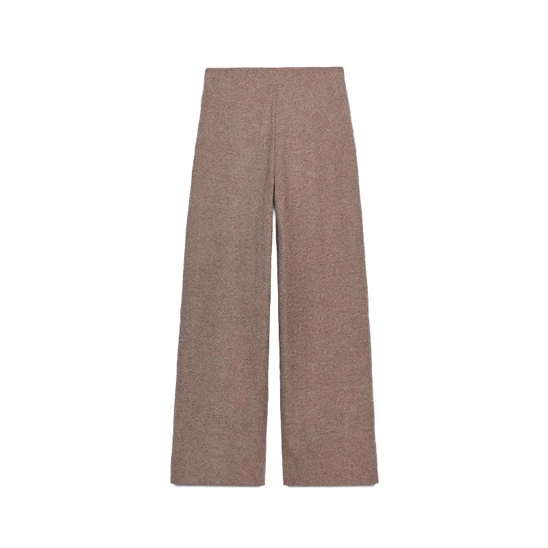 Casual Knitted Pant Suit Women Solid V-neck Full Sleeve Button Jacket Wide Trouser 2025 Autumn Fashion 2 Pieces Set Lady Outfits