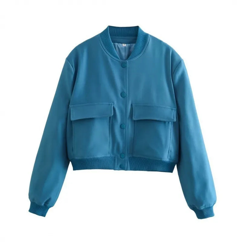 MUJER 2025 Woman Bomber Jacket White Autumn Winter Button Cropped Jackets for Women Fashion Long Sleeve Women Coats Outerwears