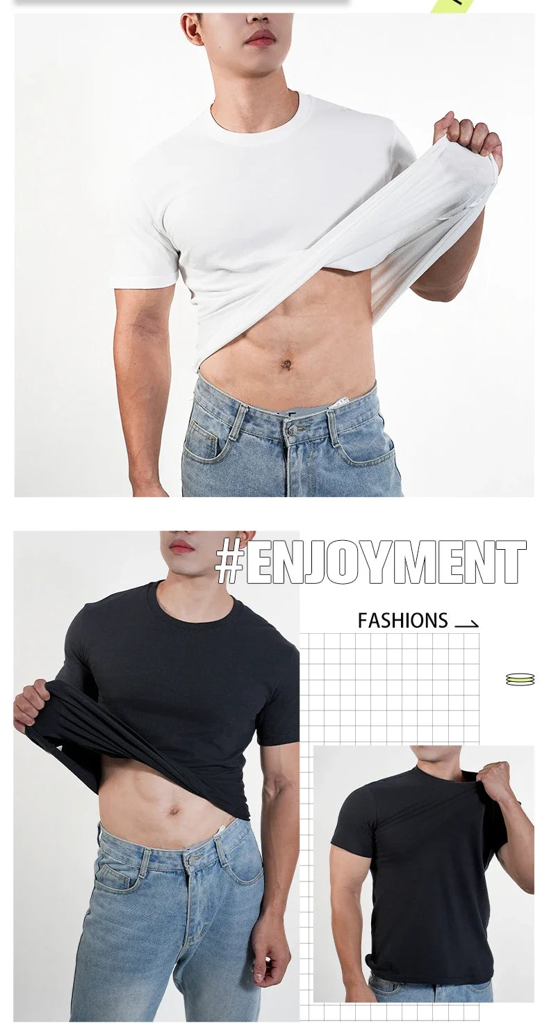 Men O-Neck T-shirt Polyester Thin Solid Color Fitness Muscle Joggers Bodybuilding Short Sleeved Tee Breathable Quick Dry tops