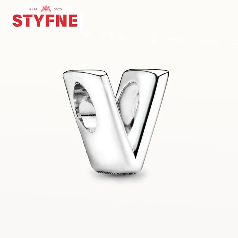 Silver 925 26 Letter A-Z Alphabet Charm Fine Beads Fit Original Charms Silver Bracelet DIY Fine Jewelry for Women Gifts Making