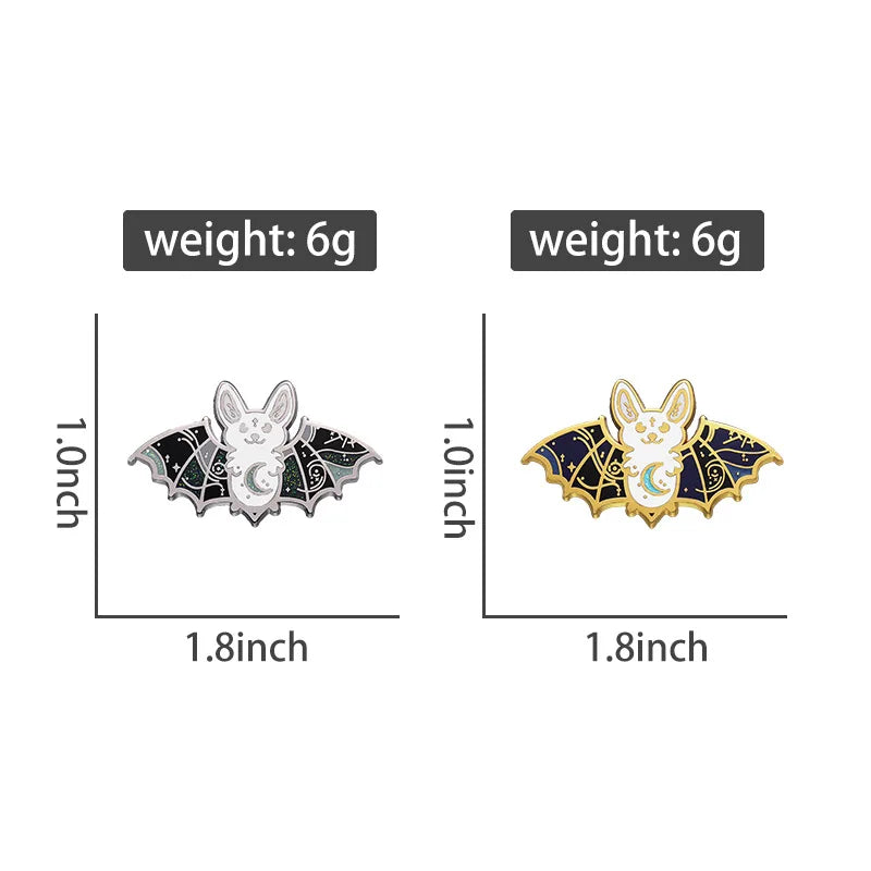 Cartoon Crescent Bat Hard Enamel Pin Goth Punk Luna Creepy Bats Animales Brooch Lapel Badge Halloween Jewelry Gifts For Friends