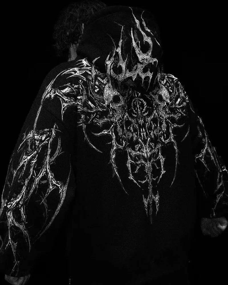 Streetwear Goth Harajuku dark skull men hoodie American top brand personality large pattern clothing fashion loose sweatshirt