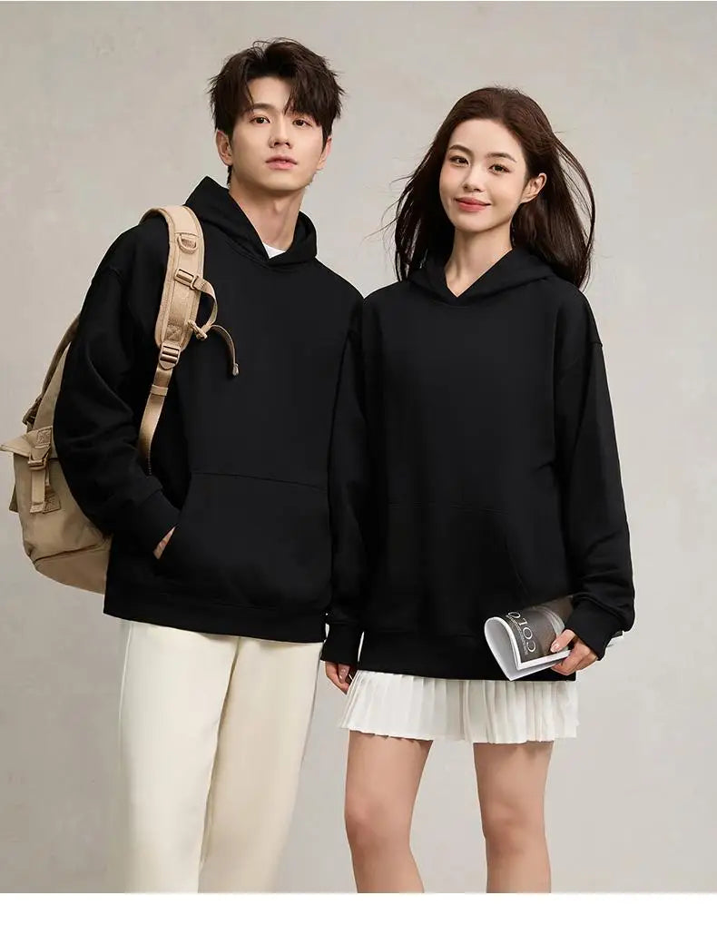 750g Terry Hooded Sweatshirt Autumn Winter Style Drop Shoulder Loose Trendy Pullover Hoodie Casual Solid Color Jacket Unisex