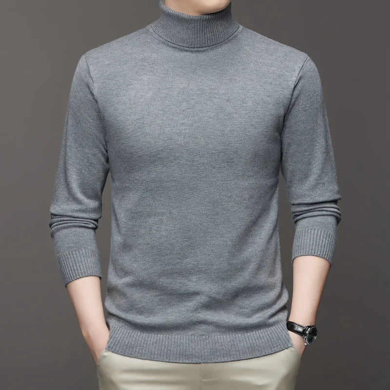 Autumn Mens High Quality Knitted Turtleneck Sweater Slim Fit Long Sleeve Anti-pilling Pullover Solid Color Trend Men Streetwea