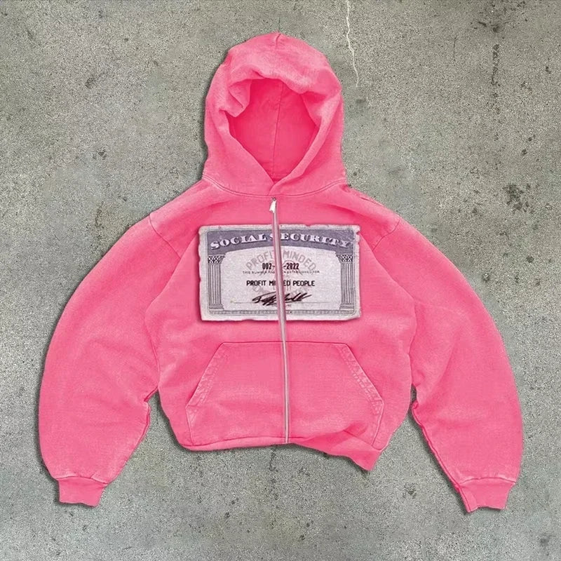 American Y2K New Fashion Trend Fleece Padded Zipper Hoodie Women Street Hip Hop Joker Loose Sweatshirt Couple Casual Punk Hoodie