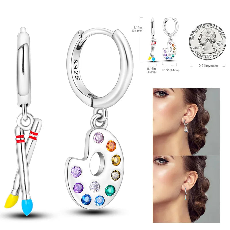 925 Silver Hoop Earrings For Woman Pendientes Zircon Heart Shape Star Eardrop Original Earring Fashion Jewelry