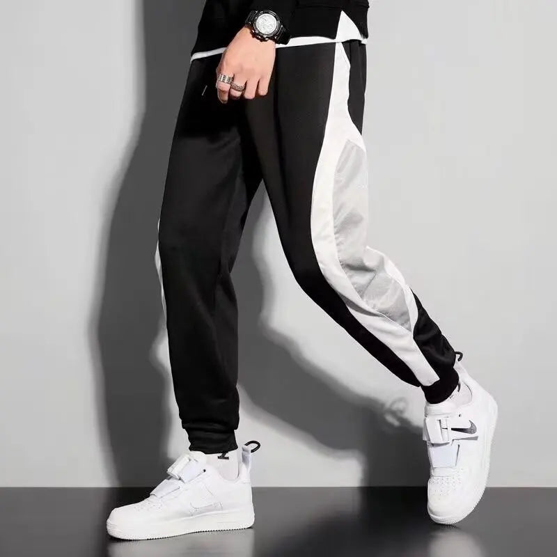 Casual sports long pants for men, spring and summer sweatpants, loose regular workwear pants, leg tied pants, Korean version tre