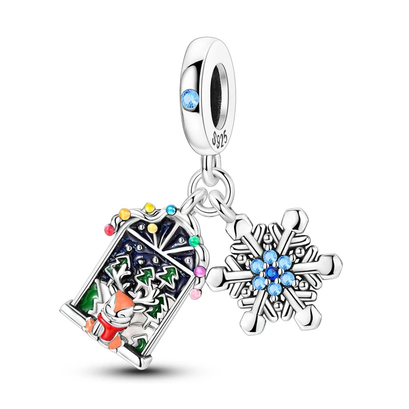New Fireplace Snowman Sweater Sweet Romantic Christmas Winter Theme Charms Beads Fit Pan 925 Original Bracelets DIY Fine Jewelry
