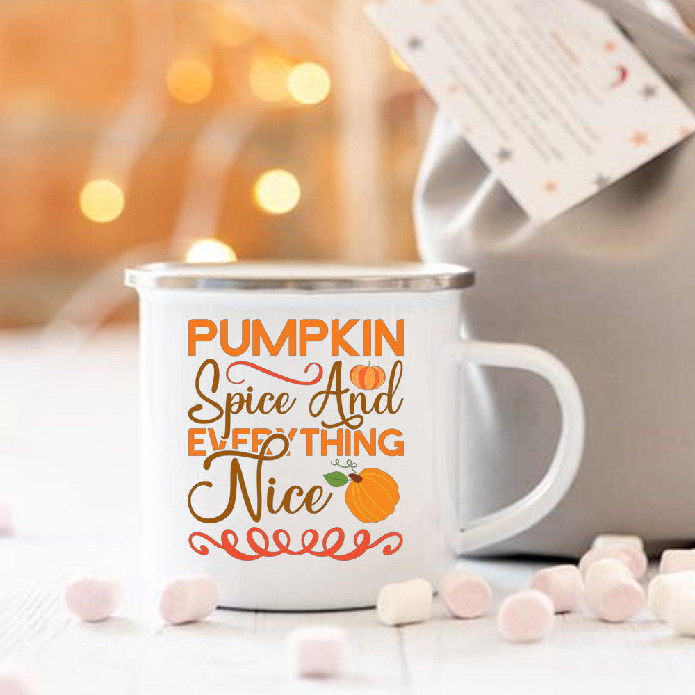 Pumpkin Spice and Everything Nice Enamel Mug Halloween Camping Mug Autumn Home Decor Fall Coffee Mug Festive Gifts for Kids