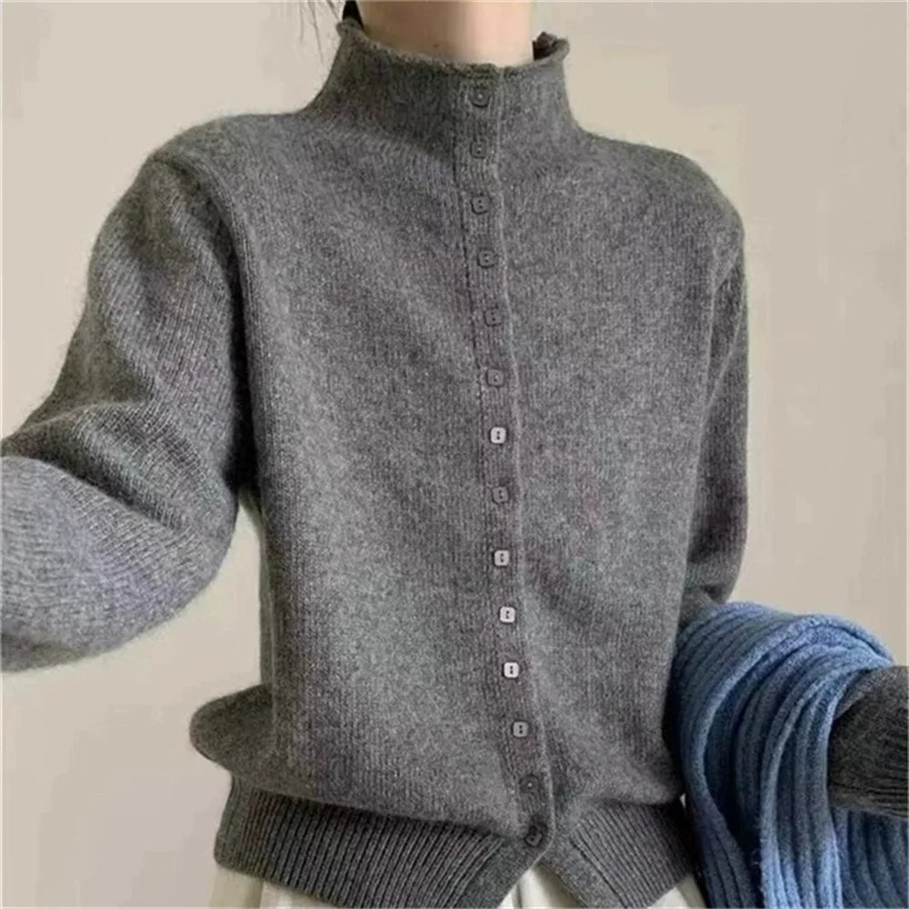 2025 Autumn Winter Korean New Women Double Zipper Hooded Collar Knitting Cardigan Fashion Style Sweater Casual Long Sleeved Tops