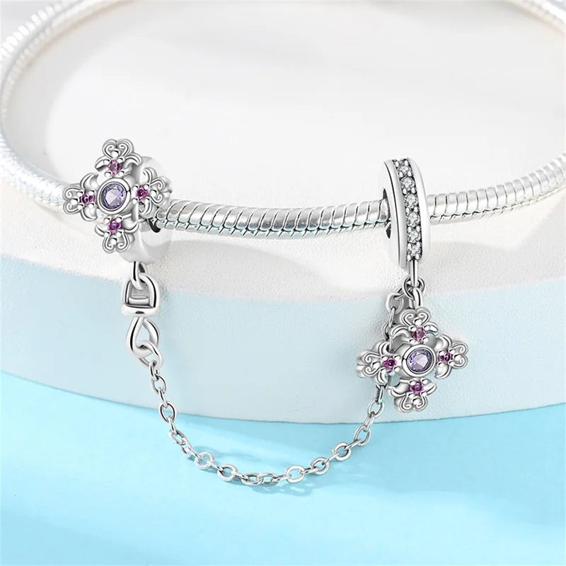 Classic Silver Plated Lotus Guardian Angel Heart-Shaped Zircon Charms Beads Fit Qikaola 925 Original Bracelets DIY Jewelry Gifts
