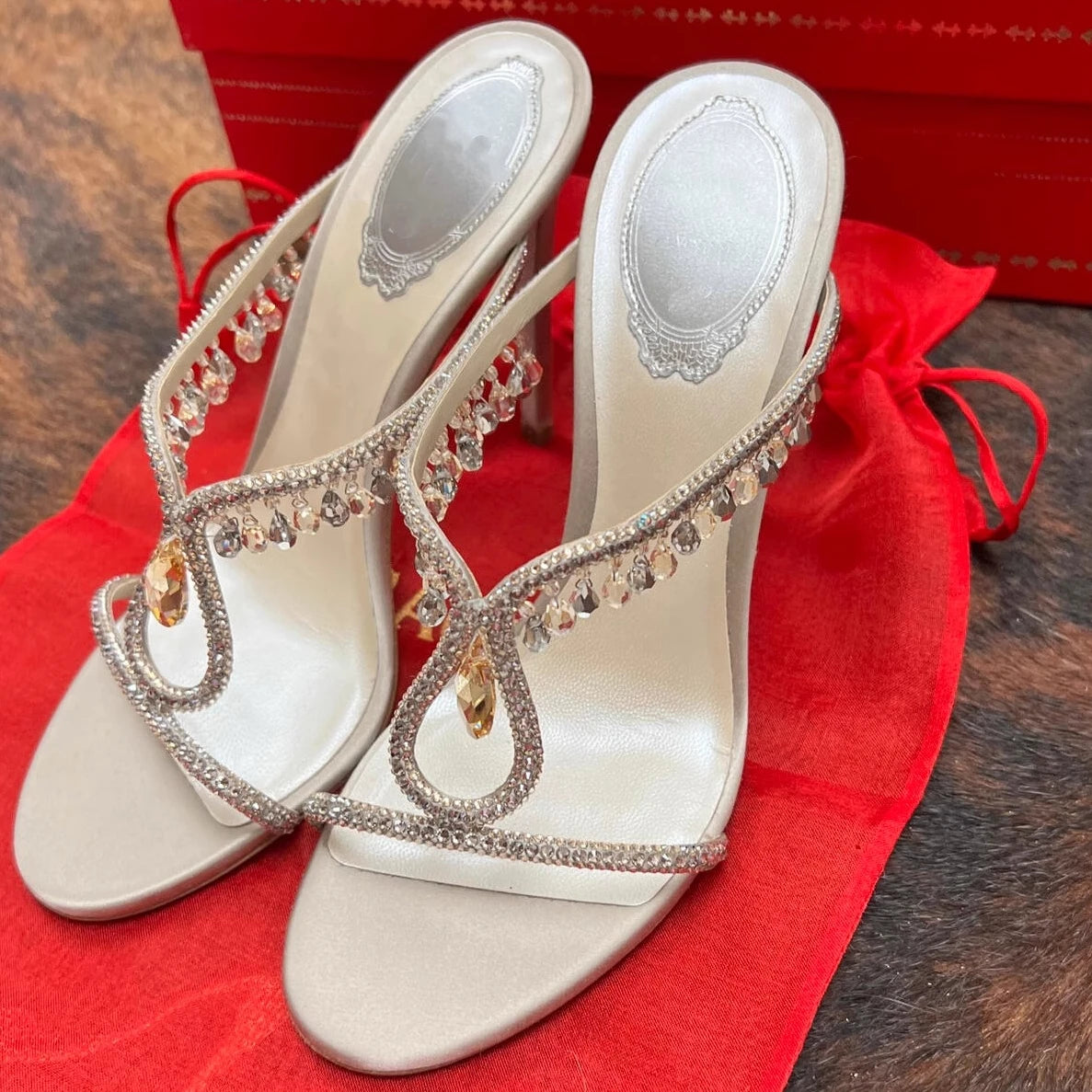 Rhinestone One-word Strap High Heels Slippers Women's 2025 New Summer Sandals Thin Heels Cool Slippers