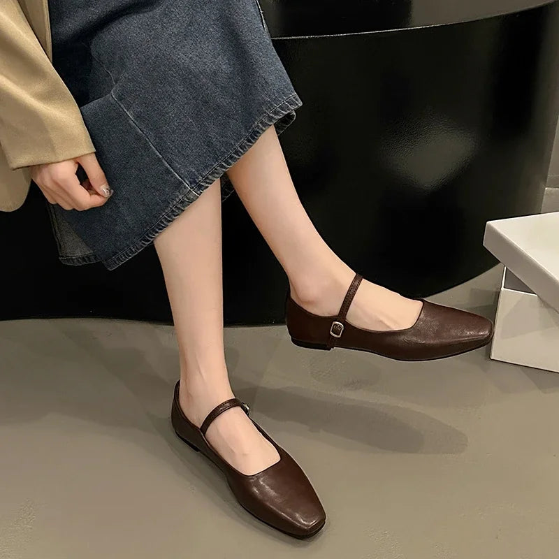 Spring/Autumn New Square Toe Flat Bottom Elegant Fashionable Women's Shoes Shallow Mouth Breathable Comfortable Casual Loafers