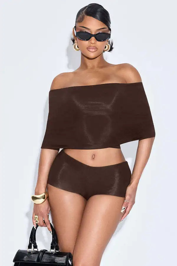 FAGADOER Y2K Sexy Streetwear 2 Pieces Set for Woman Off Showlder Sleeveless Backless Crop Top and Shorts Suit Female Clothing