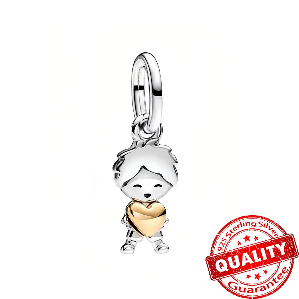 New 925 Sterling Silver Two Tone Golden Sunflower Lucky Stars Charm Fit Bracelet & Necklace Sun Moon Diamond Charm Jewelry DIY