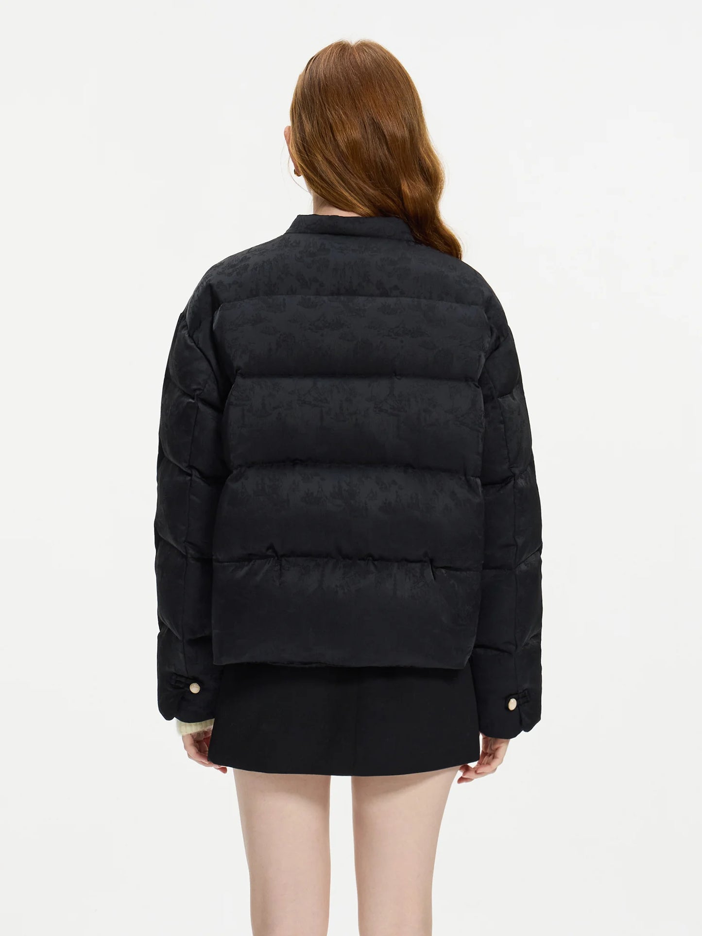 FSLE 115.2G Filling Amount Stand-up Collar New Chinese Style Down Coat For Women 2024 New Jacquard Warm Casual Jacket 24FS14068