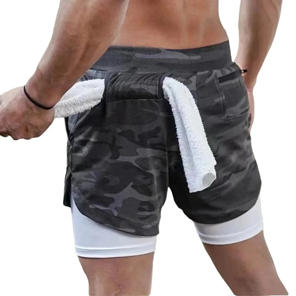 Camo Running Shorts Men Gym Sports Shorts 2 In 1 Quick Dry Workout Training Gym Fitness Jogging Short Pants Summer Men Shorts