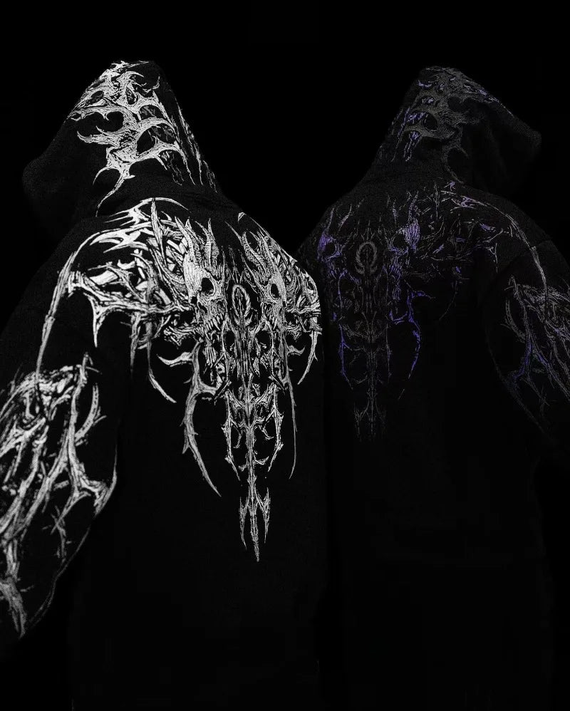 Streetwear Goth Harajuku dark skull men hoodie American top brand personality large pattern clothing fashion loose sweatshirt