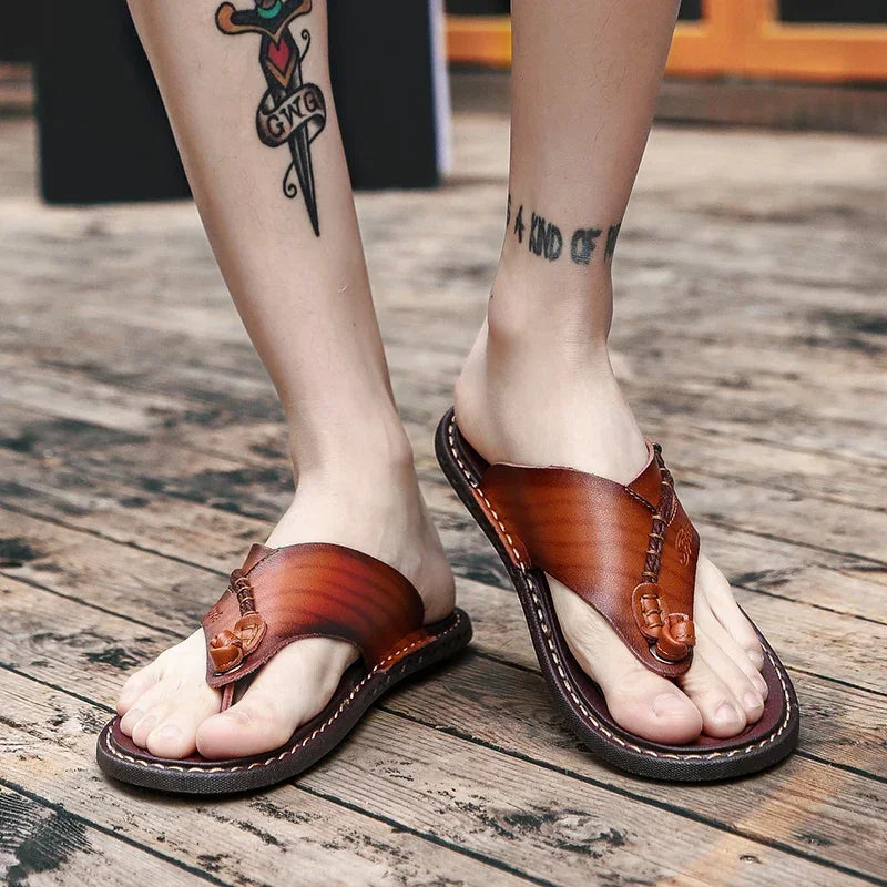 Men Handmade Braided Rope Flip-flops Mixed Colors Low Gang Summer Casual Outdoor Breathable Beach Shoes Non-slip Oxfords Slides
