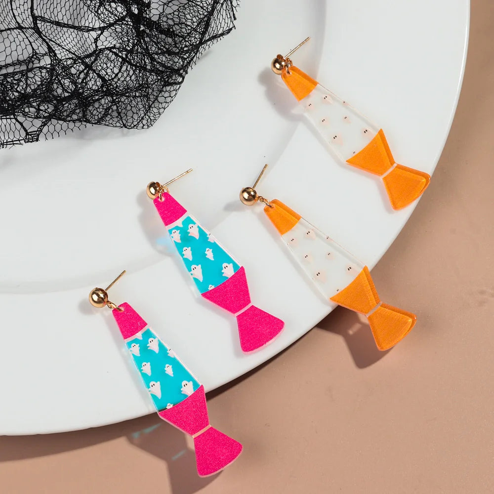 Halloween Day Acrylic Iridescent Colorful Lava lamp Earring for Women Cartoon Ghost Wave Point Drop Earrings 2024 Jewelry