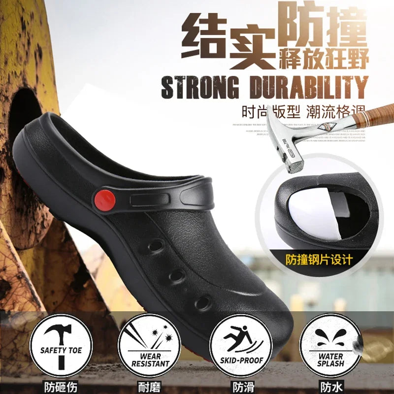 Safety Shoes With Steel Toe Cap Supper Anti-Skid Chef Shoes Kitchen Working Industrial Footwear Indestructible Waterproof